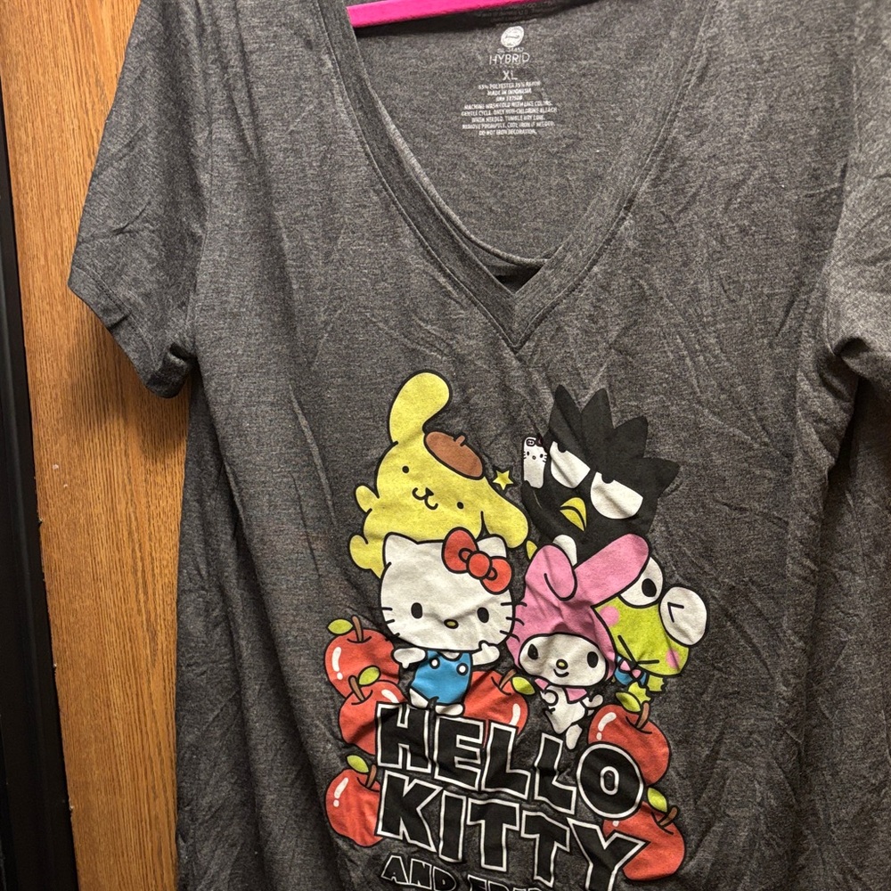 Hello Kitty Charcoal Tee with Colorful Characters